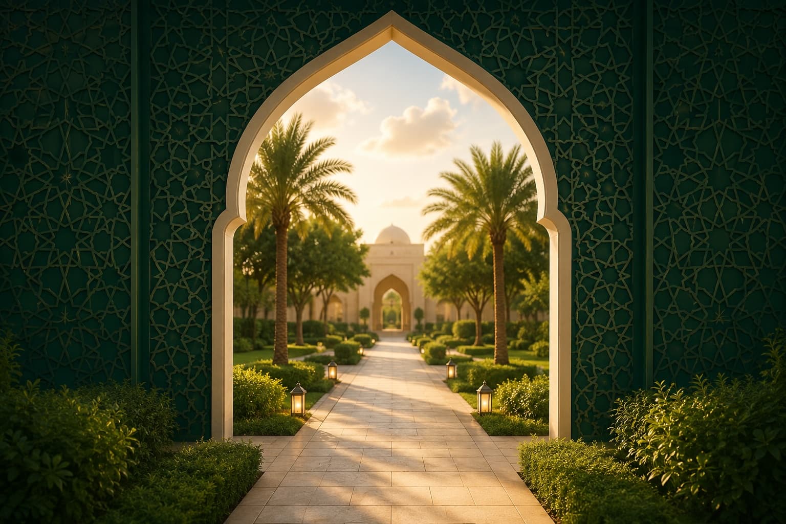 طريق مضيء عبر قوس إسلامي